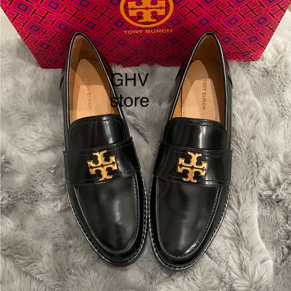 Tory Burch Black Platform Loafers with Gold Accent - Picture 5 of 7